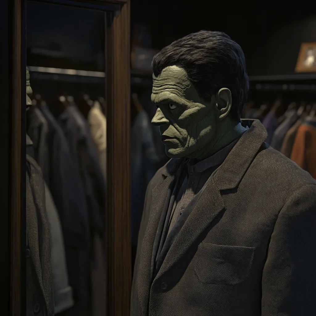 Frankenstein trying on clothes Frankenstein trying on clothes in a clothes shop