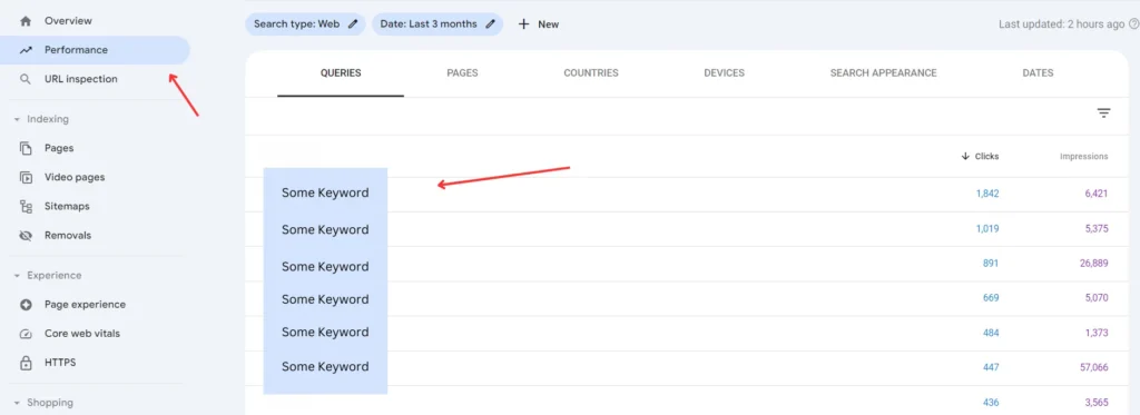 Google search console screenshot