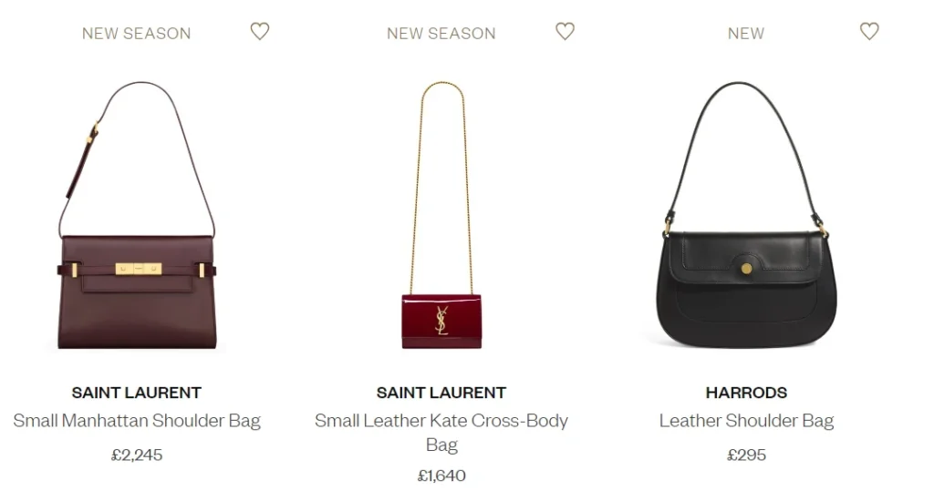 Handbags priced by Harrods