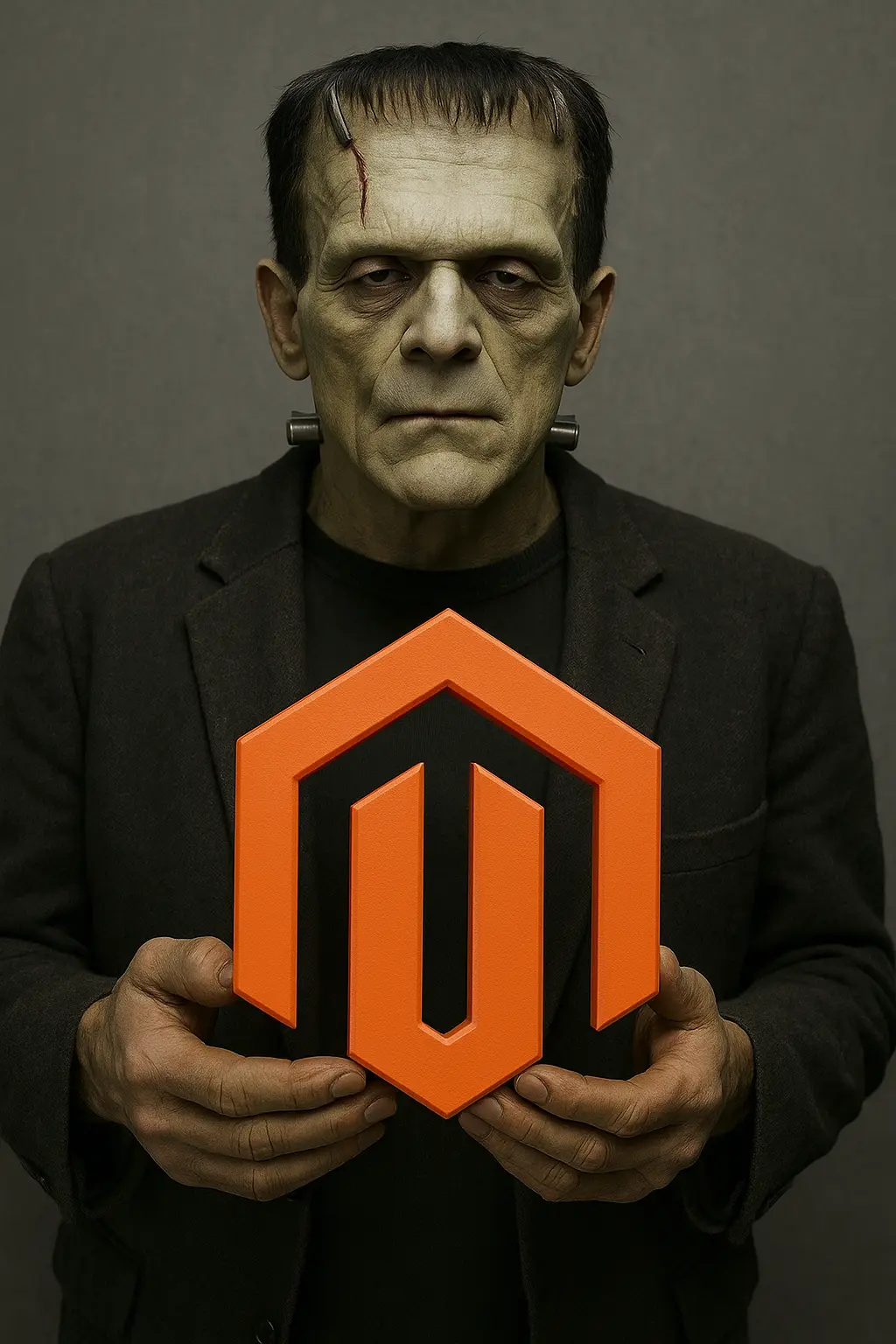 frankenstein_magento Frankenstein holding a magento logo