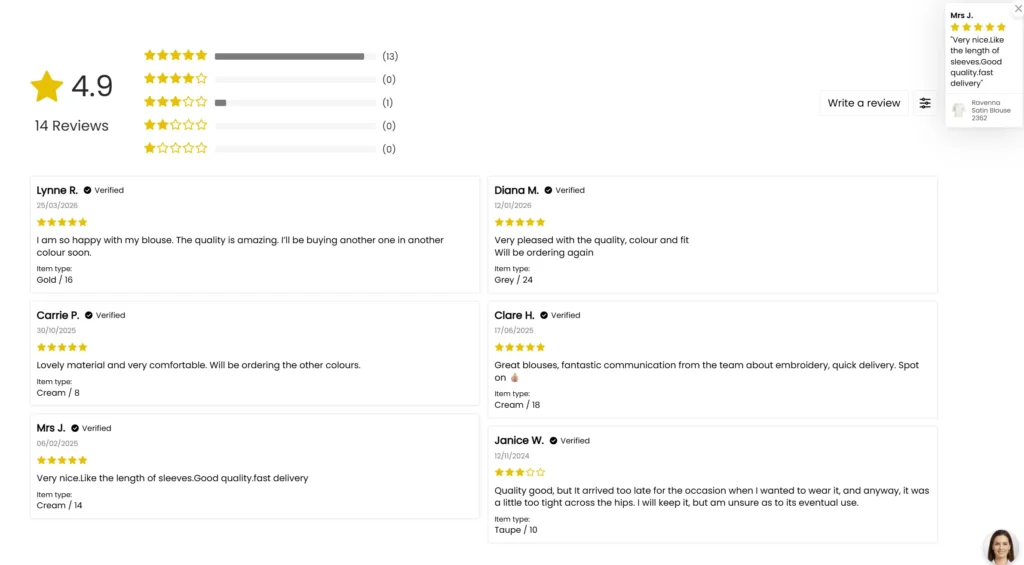 Example of reviews by the work uniform company